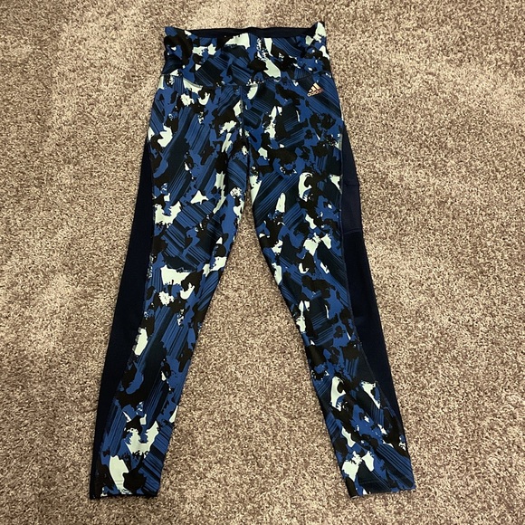 Adidas Navy and Black Patterned Leggings, Size M - Picture 1 of 6